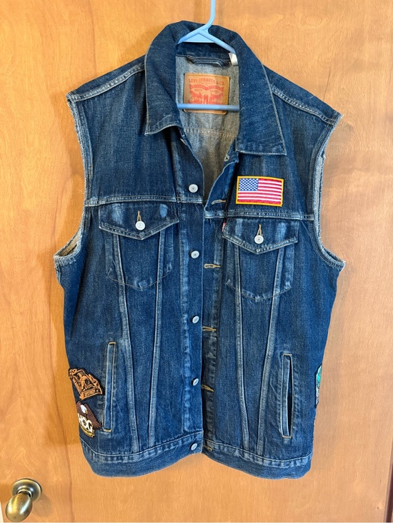 Levi's Other - Levi's Dark Blue Denim Vest with Harley Davidson Embroidered Patches